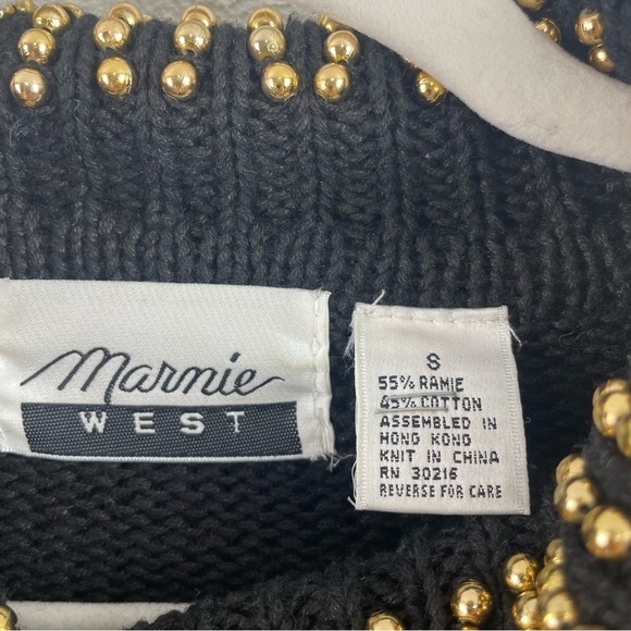 Marmie West Vintage 80s/90s Black Chunky Knit Gold Beaded Eclectic Artsy Glam S - Picture 11 of 13